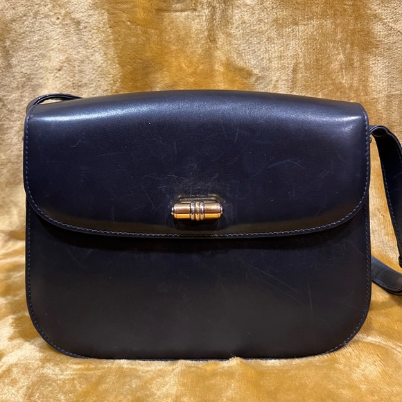 Vintage Authentic Gucci Box Bag Dark Navy Leather - Picture 2 of 15